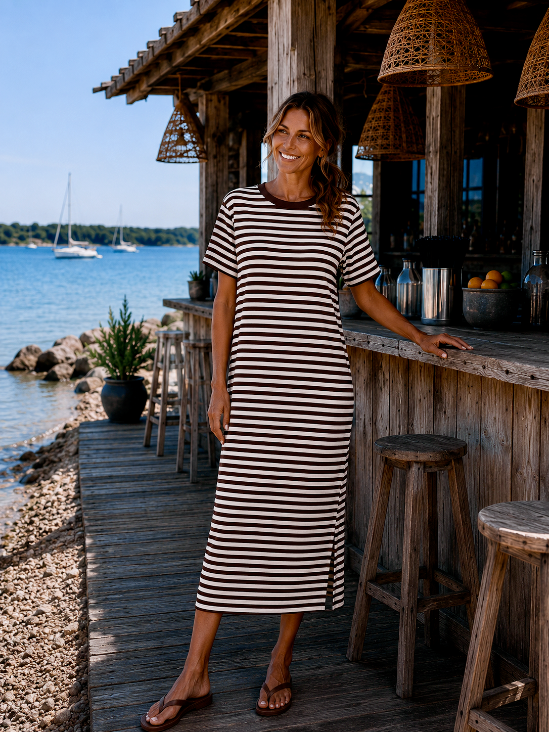 Good Times Dress - Coffee / White