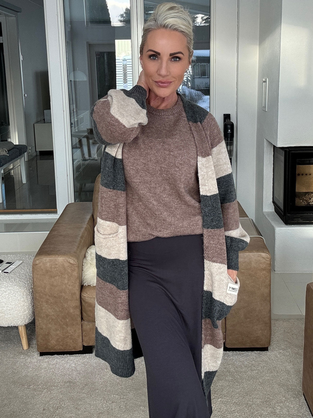 Comfy Copenhagen ApS All I Want Knit Cardigan Dark Grey / Teddy / Sand