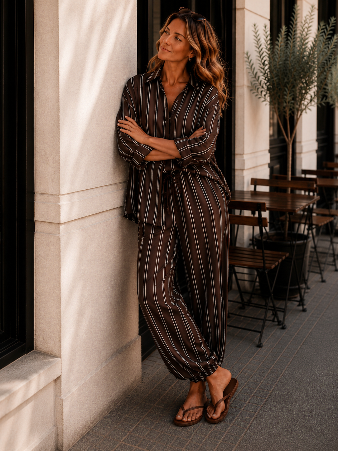 Comfy Pants Cotton - Coffee/ black / sand