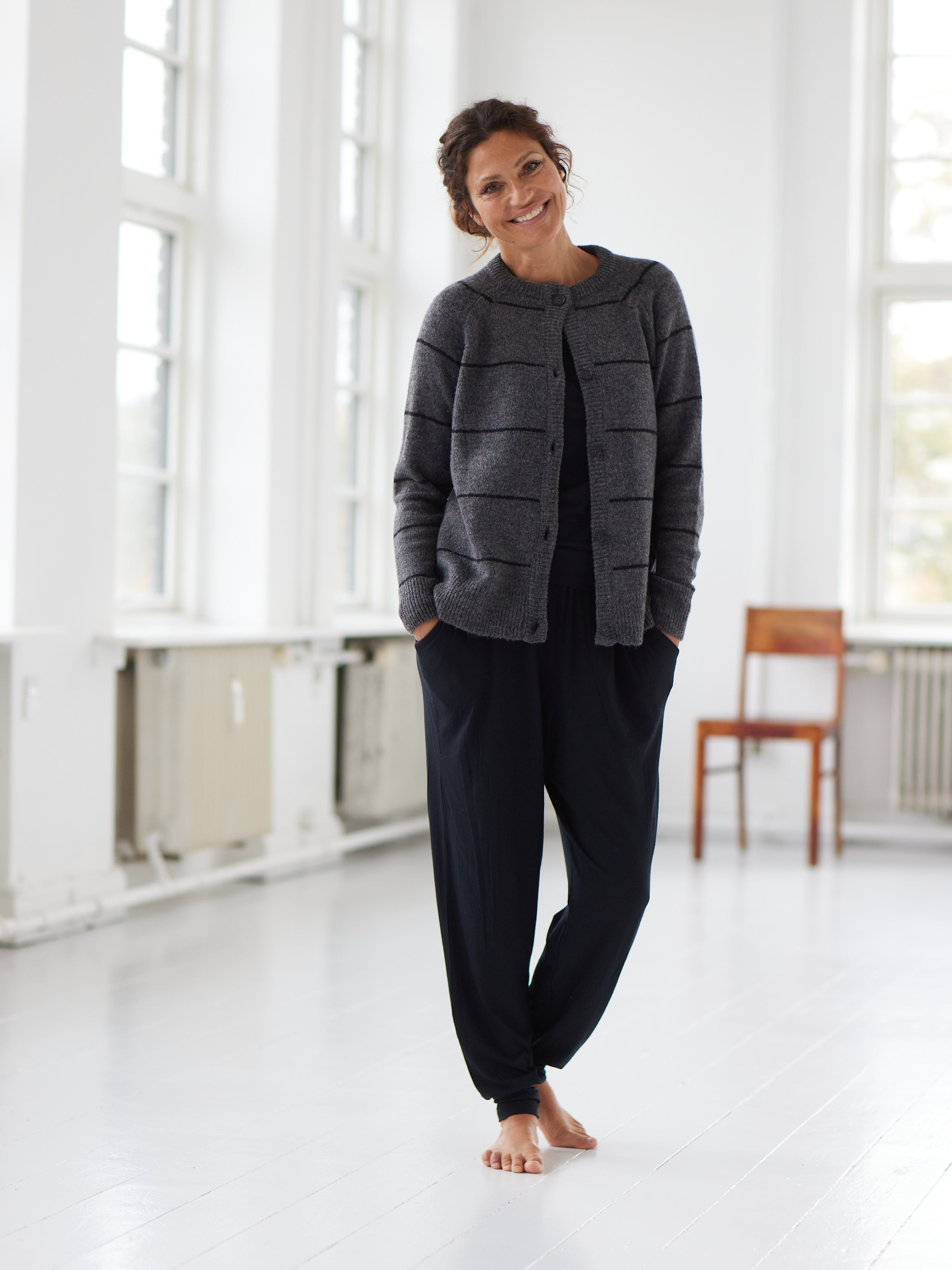 Comfy Copenhagen ApS Nice And Soft Cardigan Knit Cardigan Black / Dark Grey Melange Stripe