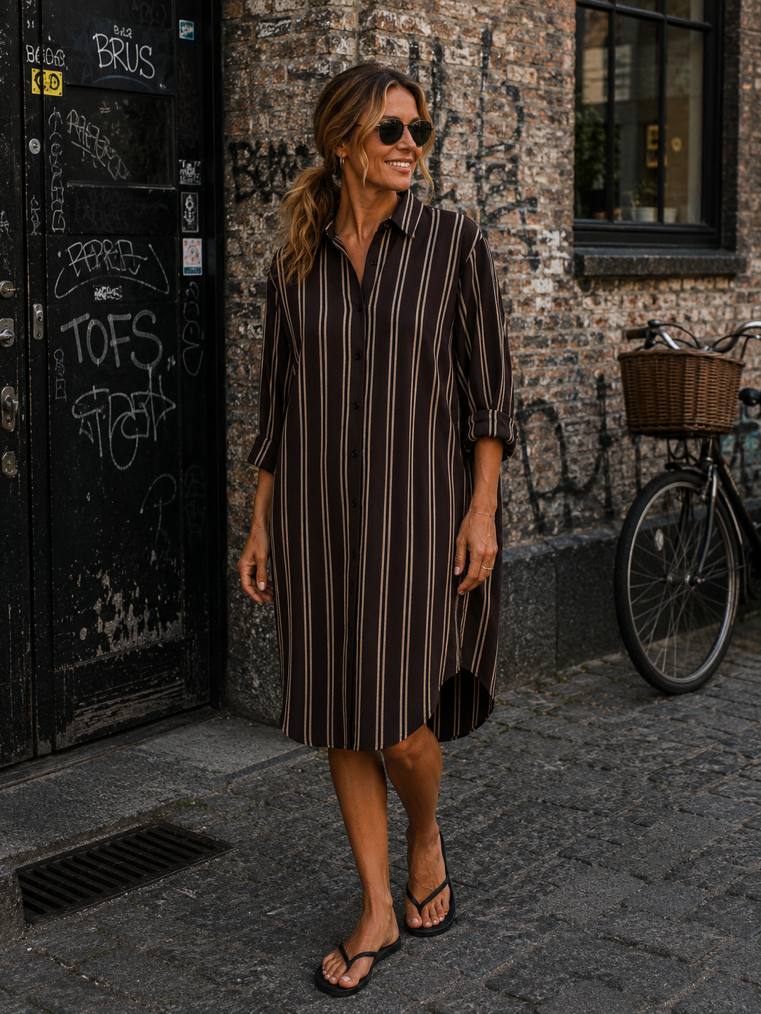 Comfy Days Dress - Coffee/ black / sand