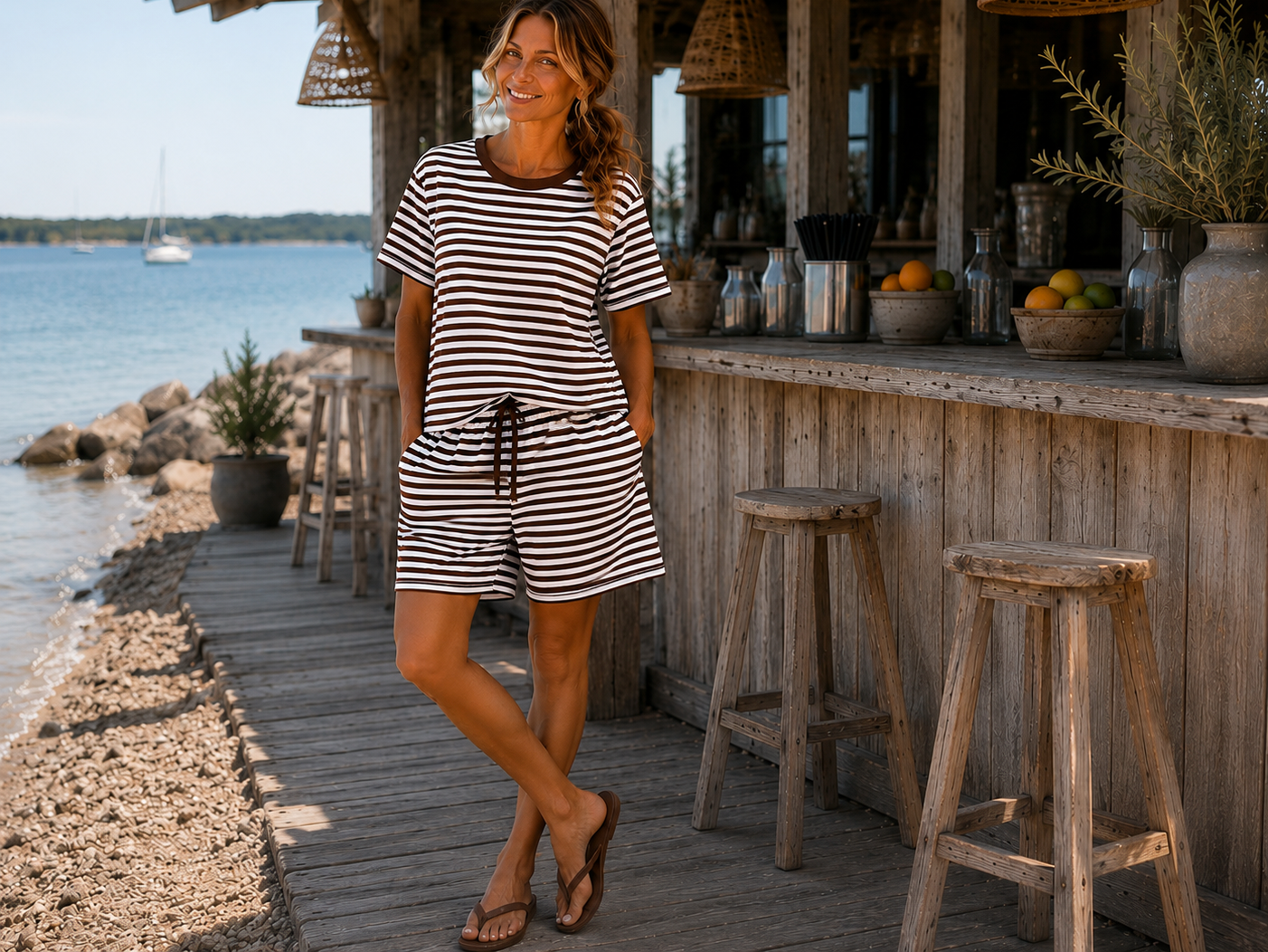 Slow Feeling Shorts Modal - Coffee / White