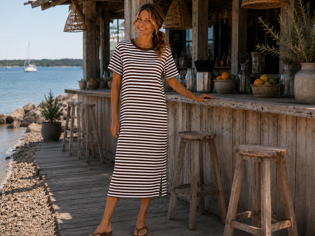 Good Times Dress - Coffee / White