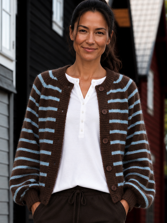 Nice And Soft Cardigan Ballonsleeve - Coffee / Light Blue