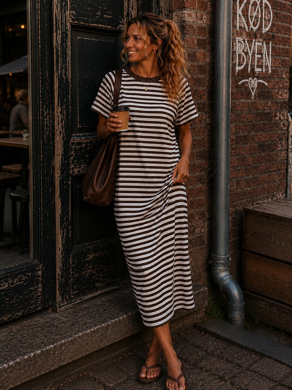 Good Times Dress - Coffee / White