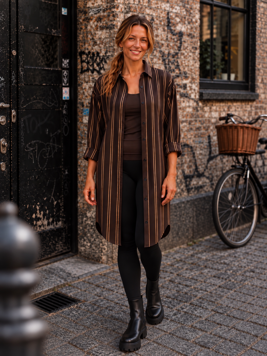 Comfy Days Dress - Coffee/ black / sand