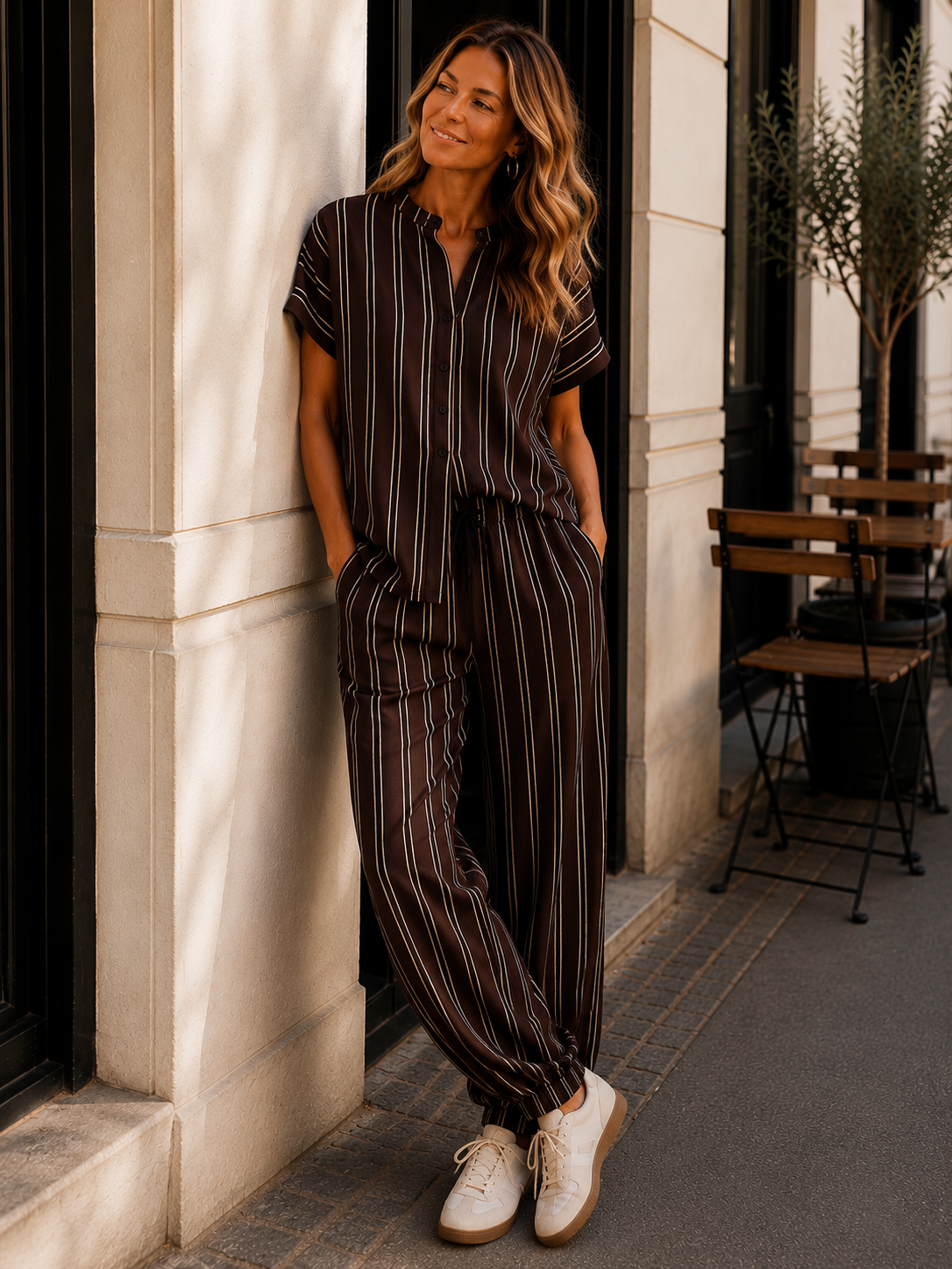 Comfy Pants Cotton - Coffee/ black / sand