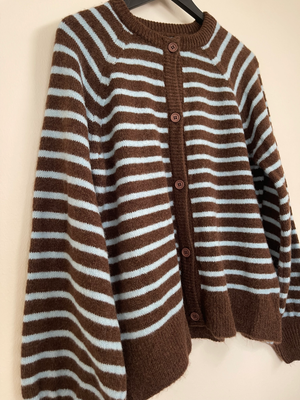 Nice And Soft Cardigan Ballonsleeve - Coffee / Light Blue