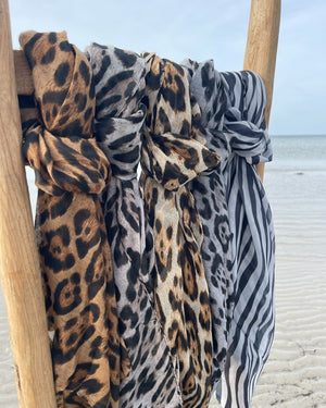 Tørklæde Viscose - Leo Black/Light Brown/Sand