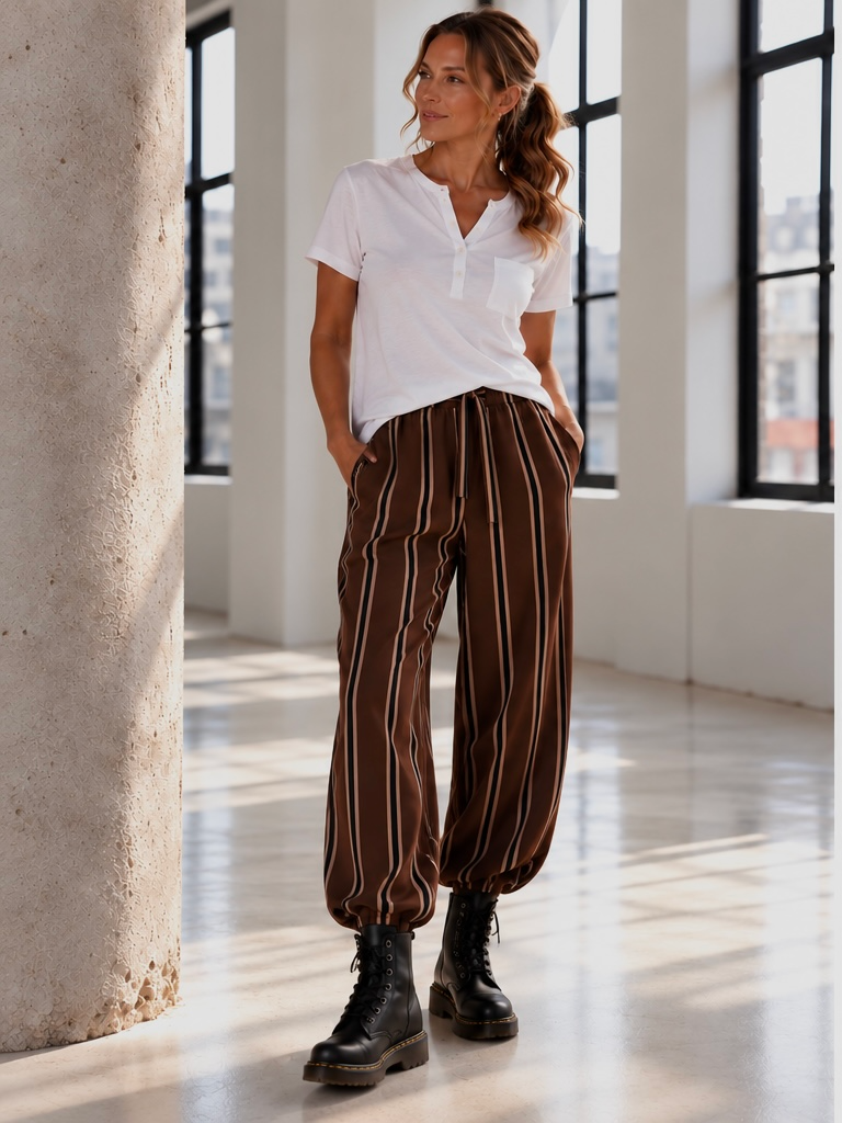 Comfy Pants Cotton - Coffee/ black / sand