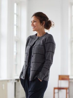 Comfy Copenhagen ApS Nice And Soft Cardigan Knit Cardigan Black / Dark Grey Melange Stripe